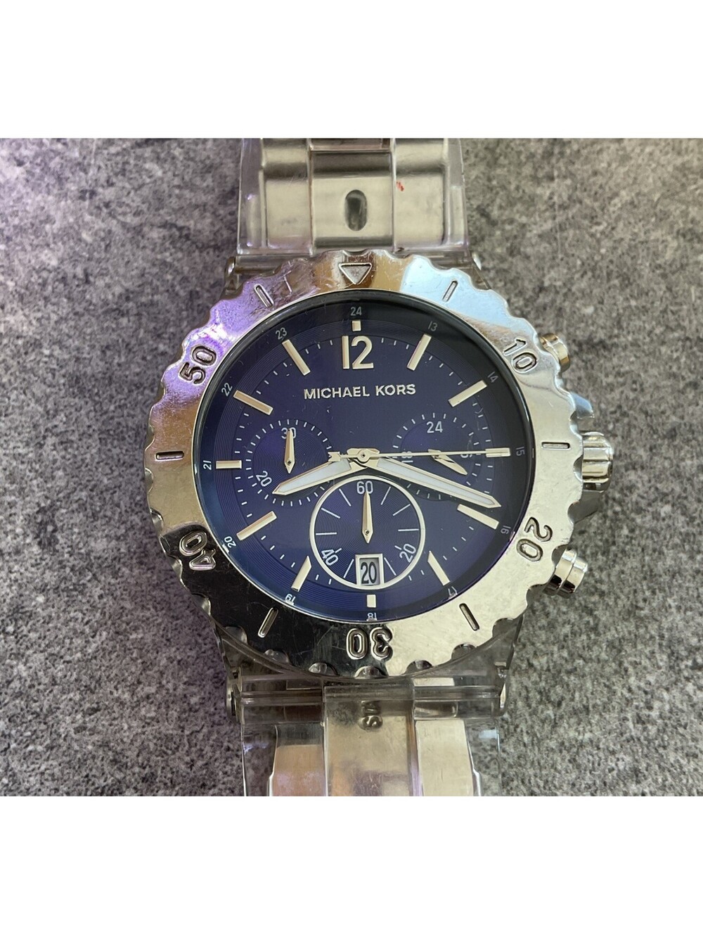 Michael Kors Womens Chronograph Watch 43mm Clear Resin Case/Band Blue Dial A2